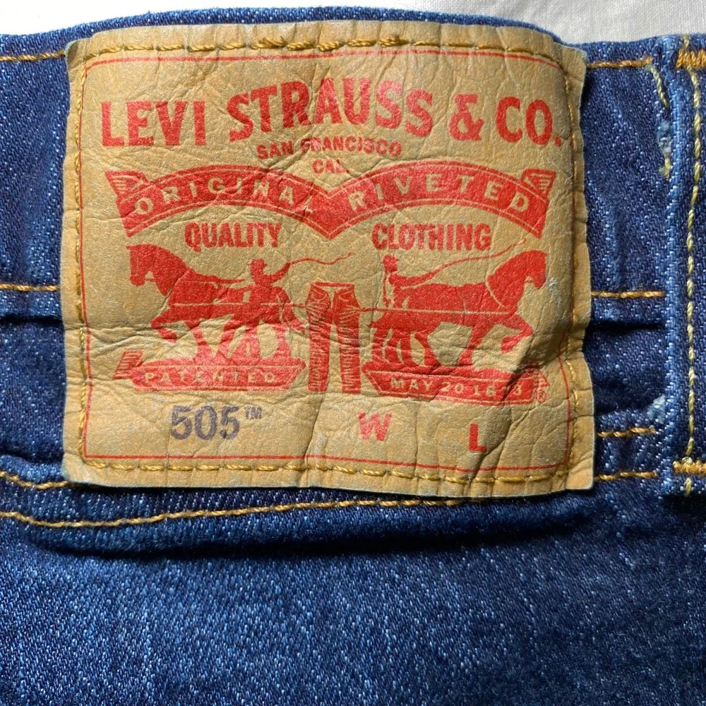 Levis 505 Regular Fit Jeans Mens 42x38 Blue Denim Stretch Straight Leg